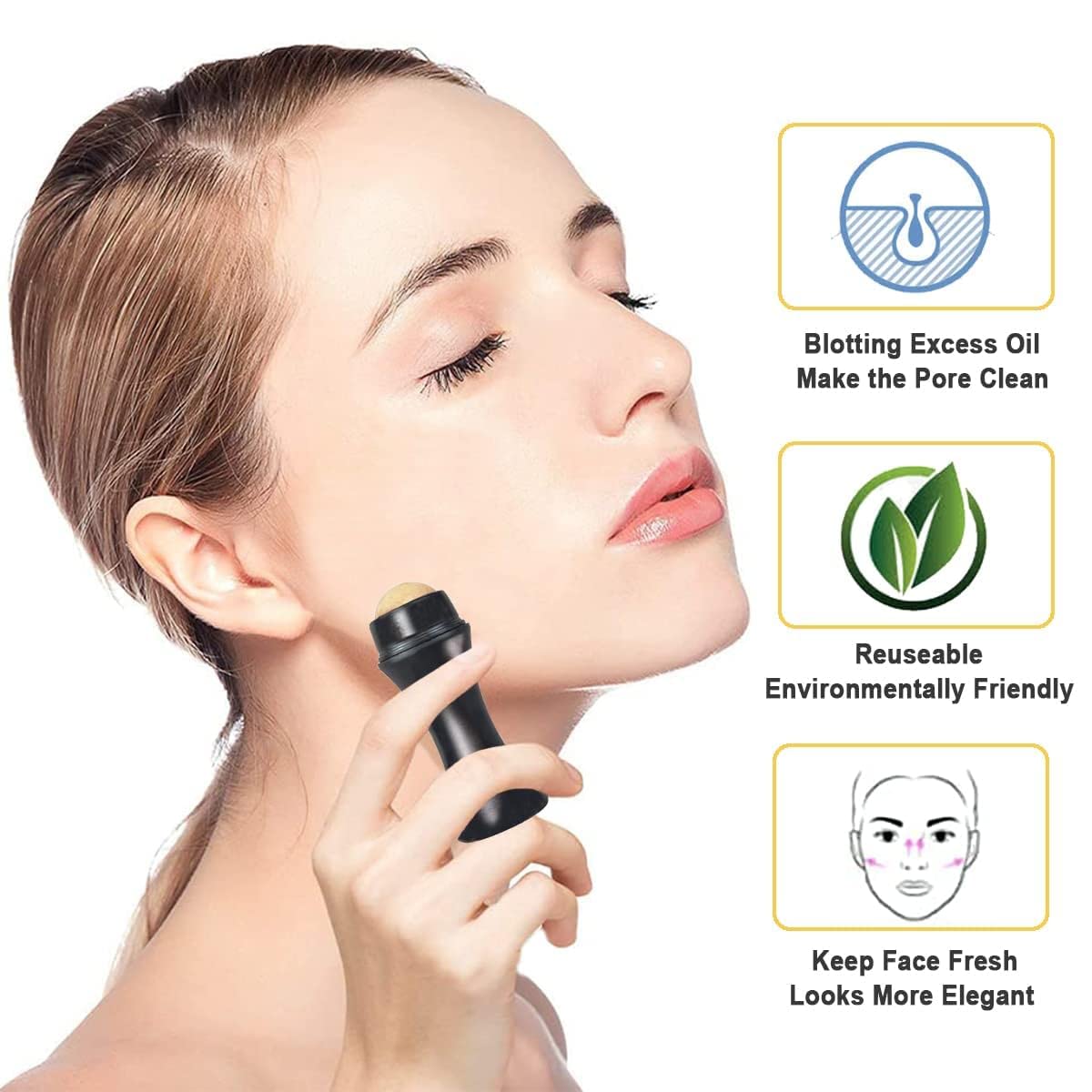 Oil-Absorbing Volcanic Stone Face Roller Hublo makeup Reusable Facial Oil Control Roller | Oily Skin Care Roller