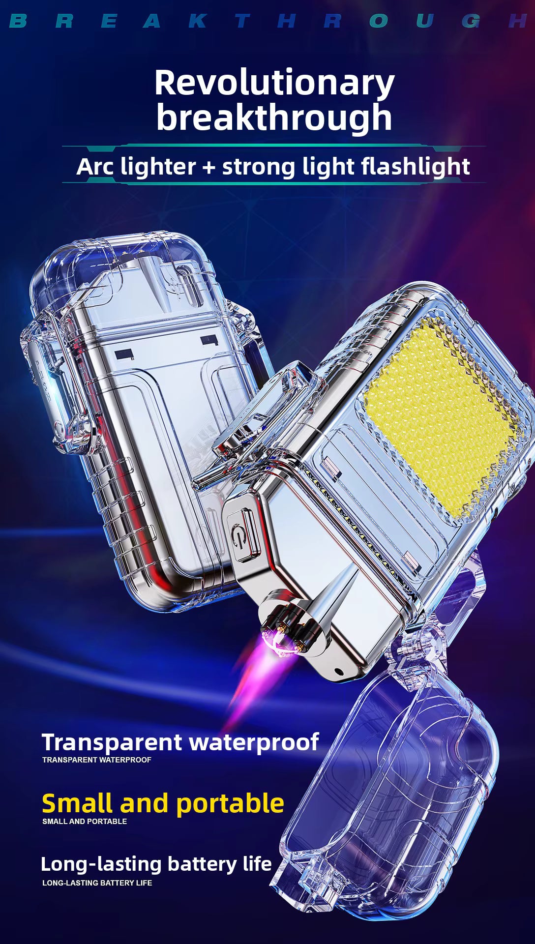 Double Arc Plasma Lighter Waterproof High COB Flashlight Windproof 3 Lighting Mode Type-C Rechargeable for Camping Hiking Survival Gear