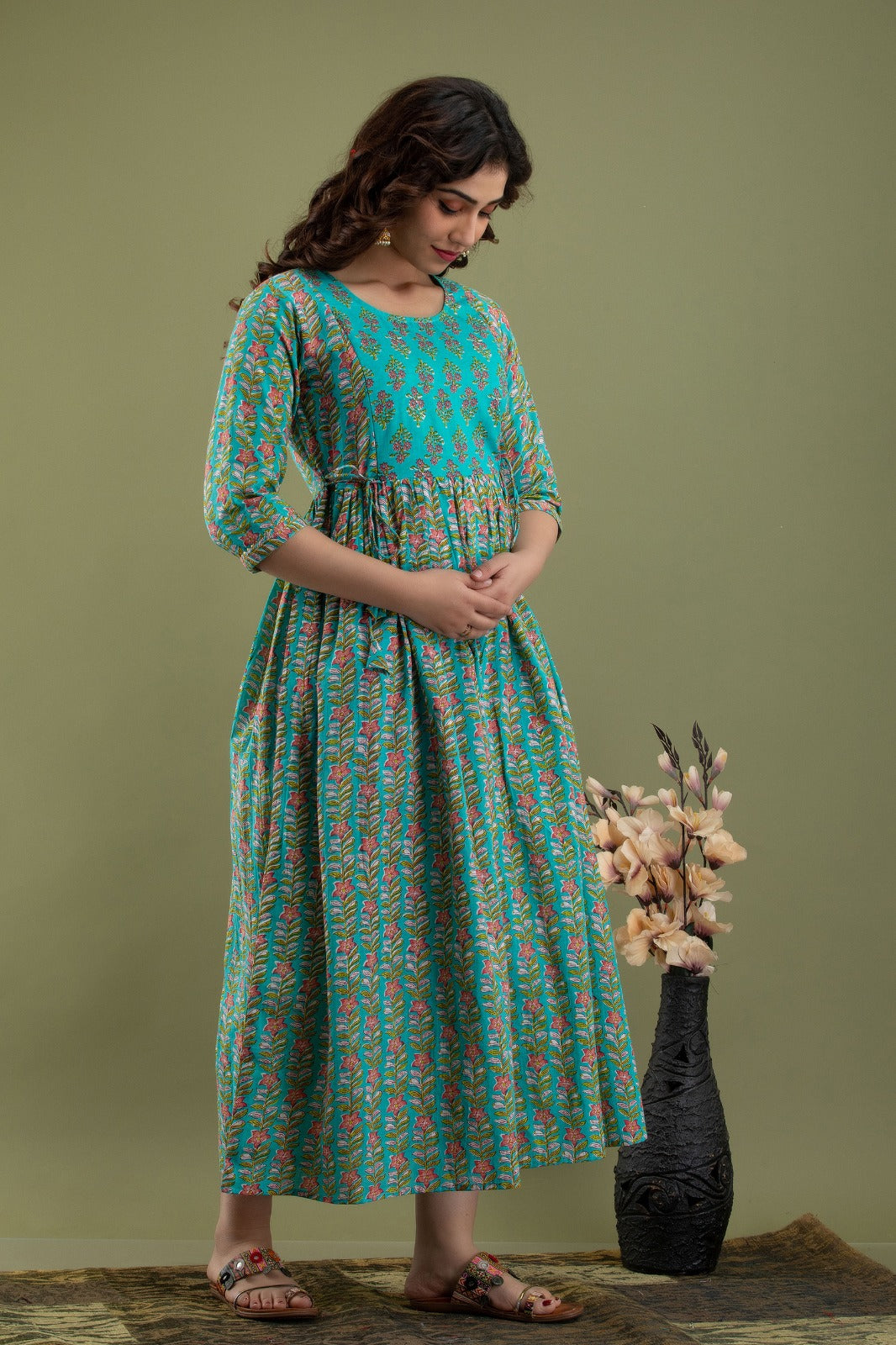 Ziyatrends Pure Cotton Pregnancy Wear | Comfortable Maternity Kurti with Zippers I Green print