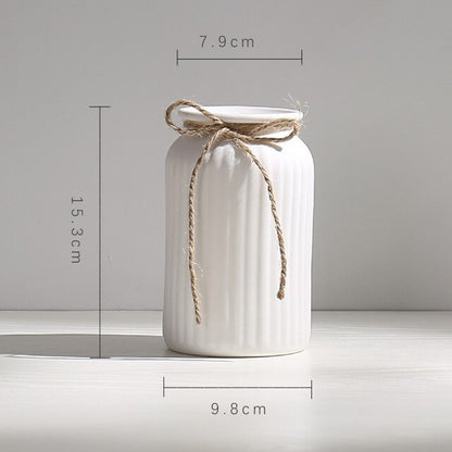 Modern Minimalist White Hemp Rope Ceramic Vase