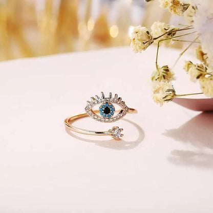 Salty Cute Evil Eye Adjustable Ring - Rose Gold