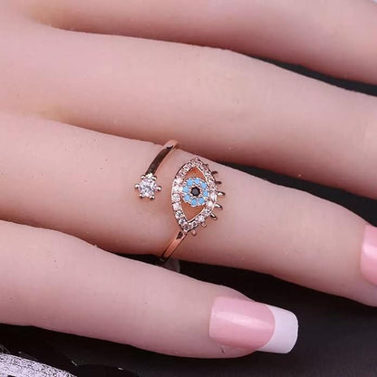 Salty Cute Evil Eye Adjustable Ring - Rose Gold