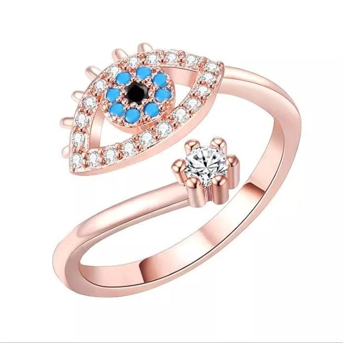 Salty Cute Evil Eye Adjustable Ring - Rose Gold