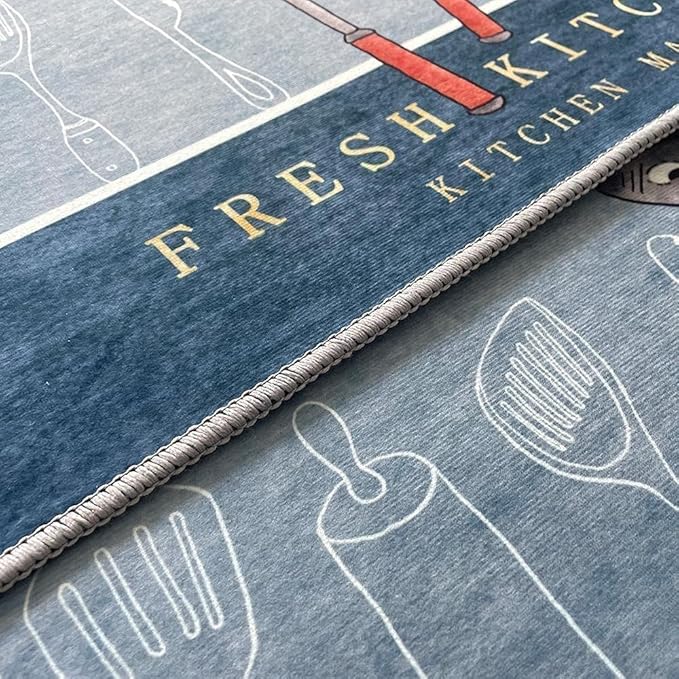 UJMART Non Slip Microfiber Kitchen mat with Runner Kitchen Rug Floor mat Door mat Washable Kitchen mat Combo for Kitchen Room Anti Slip (Microfiber Kitchen Mat-Blue-1)