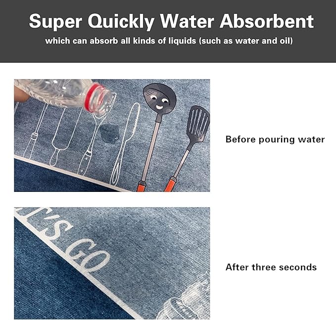 UJMART Non Slip Microfiber Kitchen mat with Runner Kitchen Rug Floor mat Door mat Washable Kitchen mat Combo for Kitchen Room Anti Slip (Microfiber Kitchen Mat-Blue-1)
