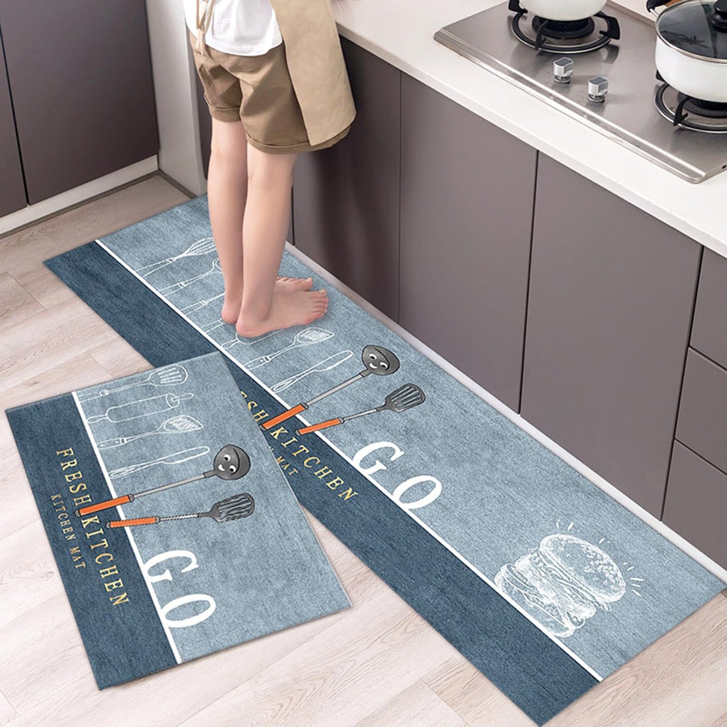 BRIZO™ 2pcs Combo Non-Slip Microfiber Kitchen Mat & Runner – Washable, Soft, Spill-Resistant