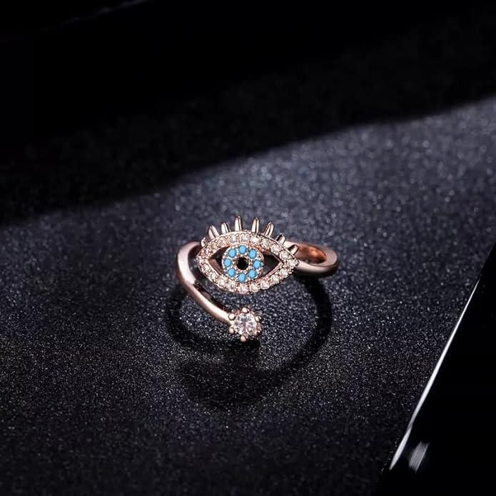 Salty Cute Evil Eye Adjustable Ring - Rose Gold