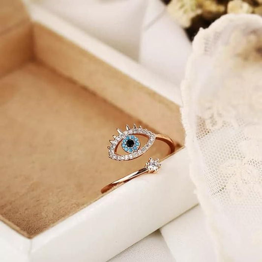 Salty Cute Evil Eye Adjustable Ring - Rose Gold