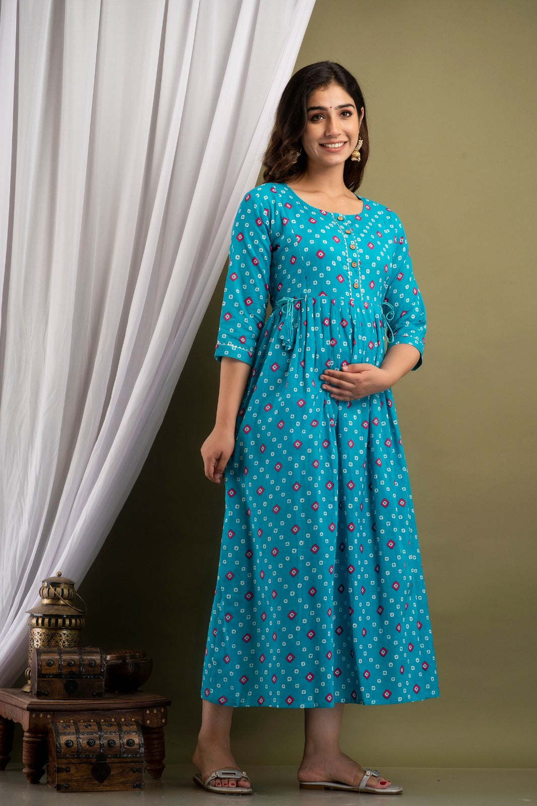 Ziyatrends Nursing Kurti with Dual Zippers | Soft and Breathable Maternity Wear I Bright Blue