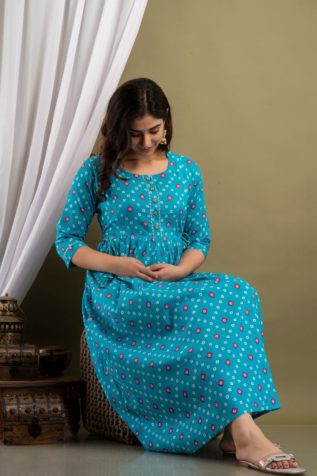 Ziyatrends Nursing Kurti with Dual Zippers | Soft and Breathable Maternity Wear I Bright Blue