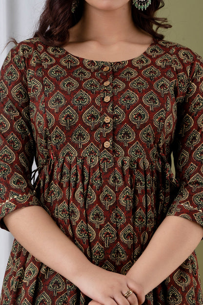 Cotton Feeding Kurti with Dual Zipper Access | Maternity Dress by Ziyatrends  Ethnic Brown