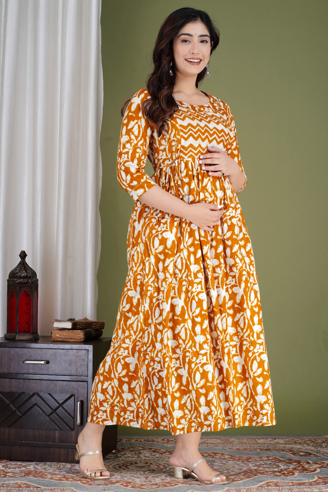 Ziyatrends Baby Shower Outfit | Pregnancy Kurti with Breastfeeding Zippers I Ethnic Yoke Yellow