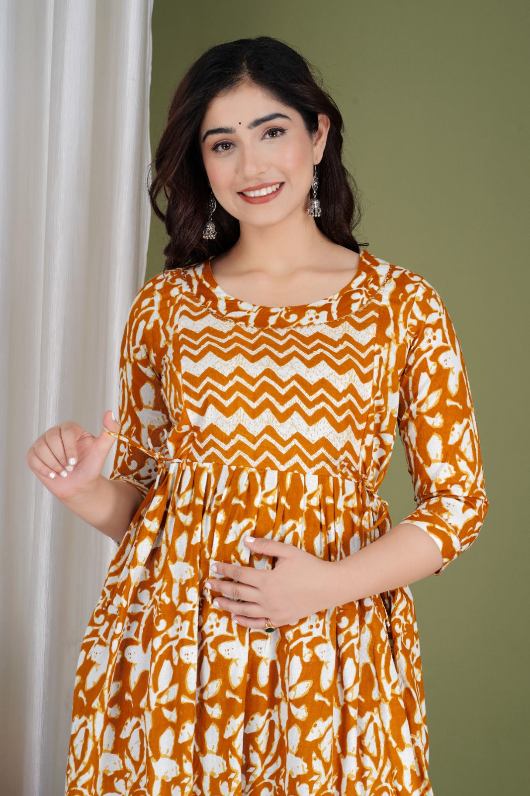 Ziyatrends Baby Shower Outfit | Pregnancy Kurti with Breastfeeding Zippers I Ethnic Yoke Yellow