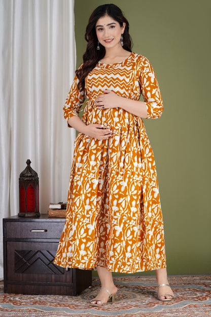 Ziyatrends Baby Shower Outfit | Pregnancy Kurti with Breastfeeding Zippers I Ethnic Yoke Yellow