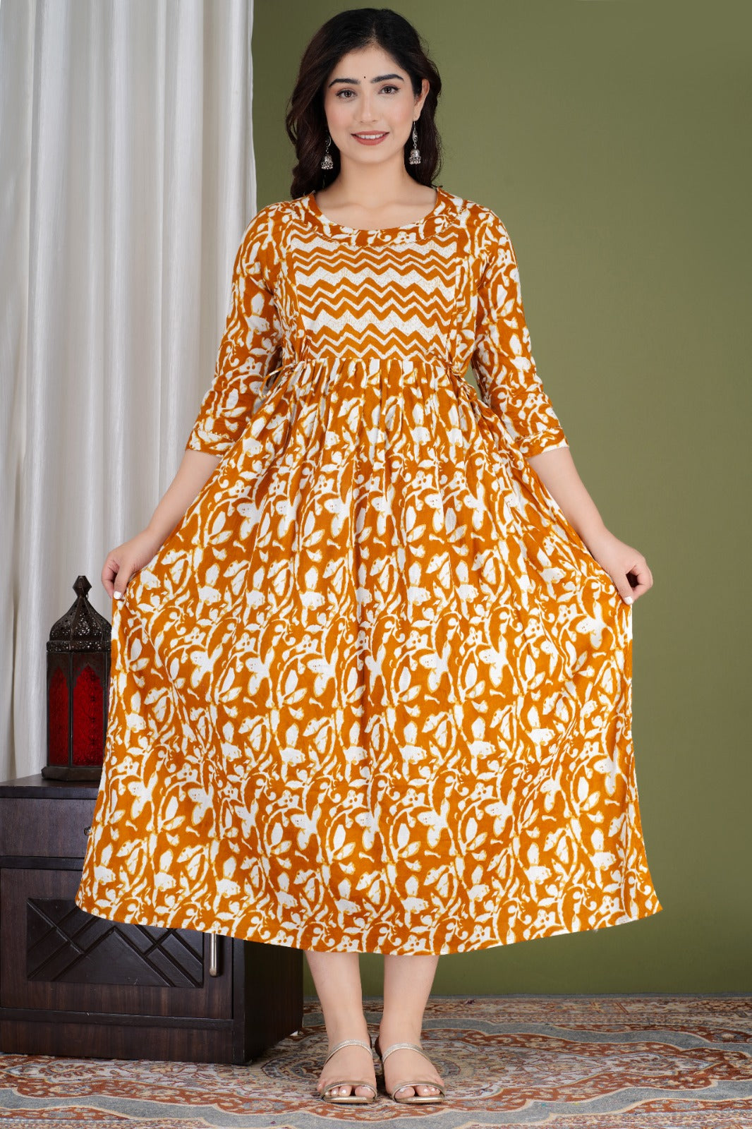 Ziyatrends Baby Shower Outfit | Pregnancy Kurti with Breastfeeding Zippers I Ethnic Yoke Yellow