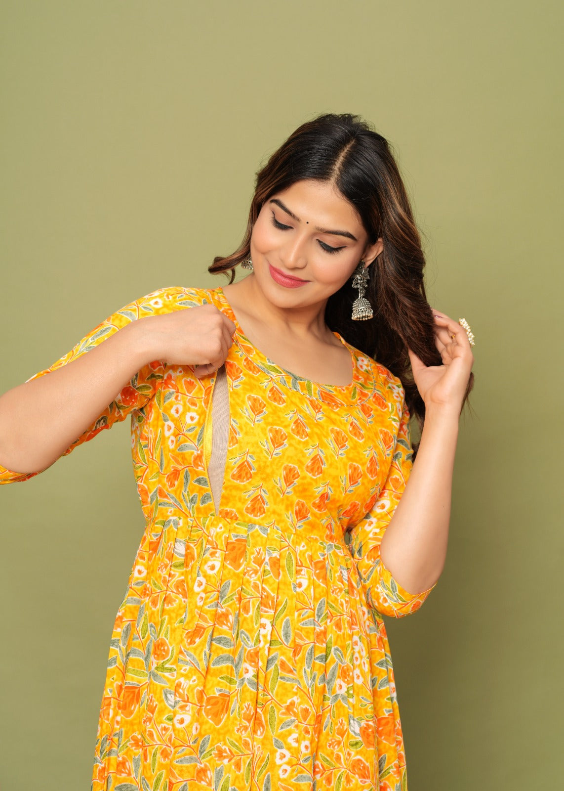 Ziyatrends Modern Pregnancy Kurti with Zippers | Maternity Fashion for Nursing Moms I Haldi Yellow