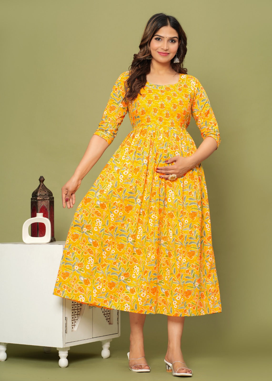 Ziyatrends Modern Pregnancy Kurti with Zippers | Maternity Fashion for Nursing Moms I Haldi Yellow