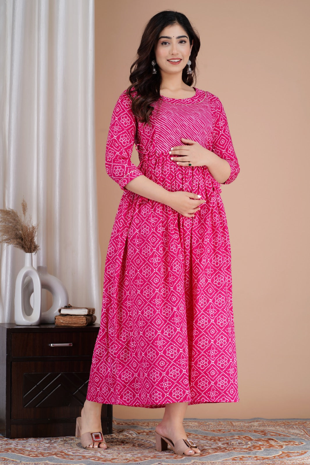 Comfortable Cotton Maternity Kurti with Feeding Zippers | Ziyatrends Pregnancy Wear I Rose