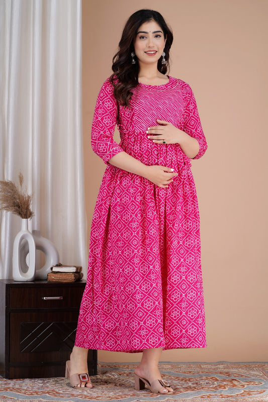 Comfortable Cotton Maternity Kurti with Feeding Zippers | Ziyatrends Pregnancy Wear I Rose