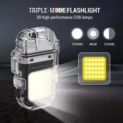 Double Arc Plasma Lighter Waterproof High COB Flashlight Windproof 3 Lighting Mode Type-C Rechargeable for Camping Hiking Survival Gear