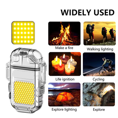 Double Arc Plasma Lighter Waterproof High COB Flashlight Windproof 3 Lighting Mode Type-C Rechargeable for Camping Hiking Survival Gear
