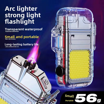 Double Arc Plasma Lighter Waterproof High COB Flashlight Windproof 3 Lighting Mode Type-C Rechargeable for Camping Hiking Survival Gear