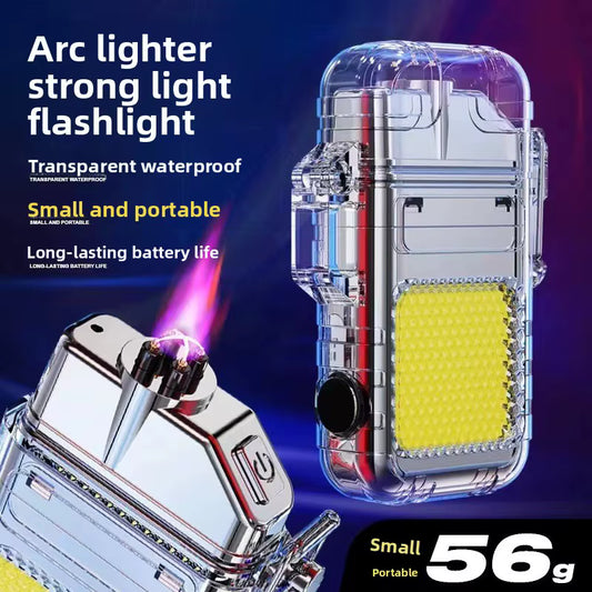 Double Arc Plasma Lighter Waterproof High COB Flashlight Windproof 3 Lighting Mode Type-C Rechargeable for Camping Hiking Survival Gear