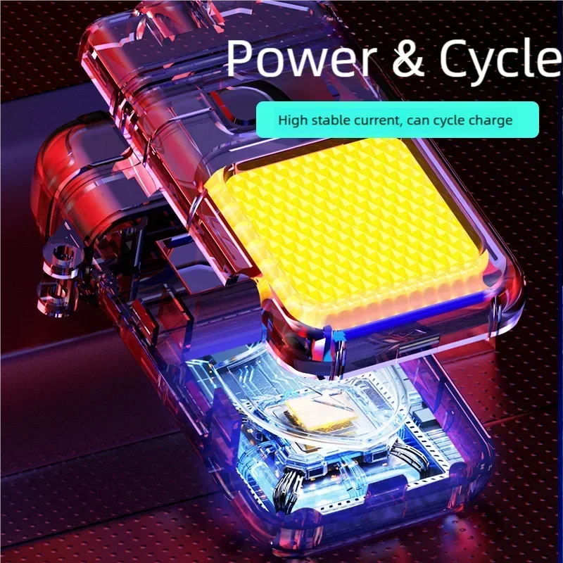 Double Arc Lighter Waterproof High COB Flashlight Windproof 3 Lighting Mode Type-C Rechargeable for Camping Hiking Survival Gear