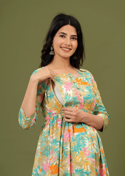 Ziyatrends Premium Maternity wear Modern pure cotton and Nursing Pregnancy dress feeding kurti I Floral print