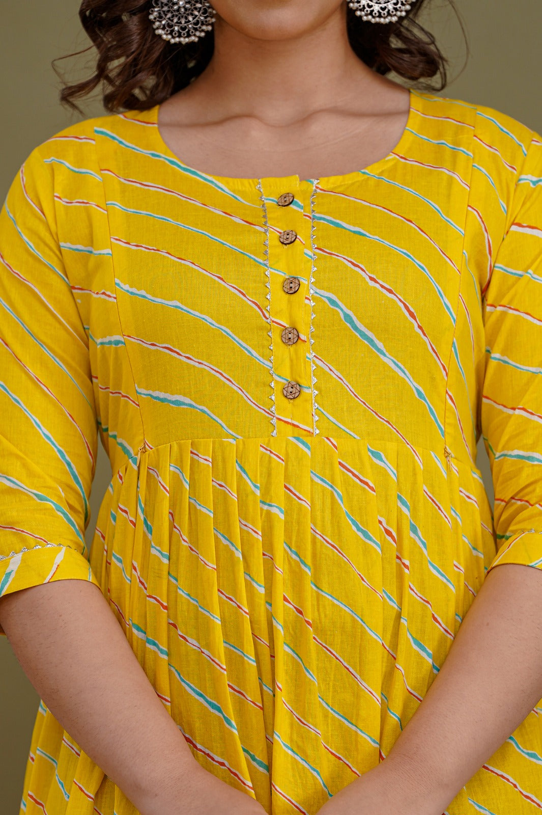 Cotton Feeding Kurti with Dual Zipper Access | Maternity Dress by Ziyatrends I Yellow Stripe print