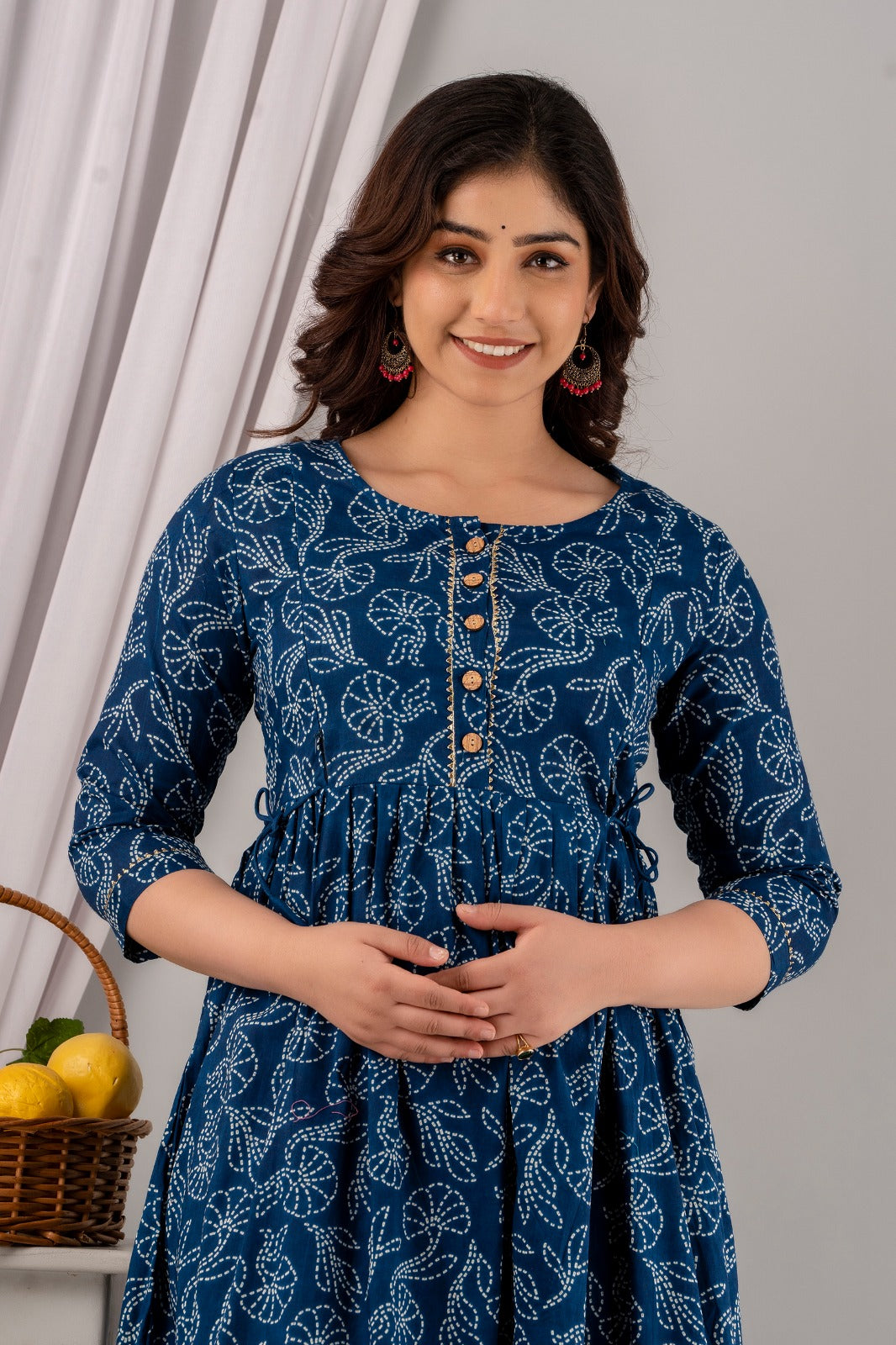 Chic Maternity Kurti with Invisible Vertical Zippers | Ziyatrends Nursing Gown I Navy Blue