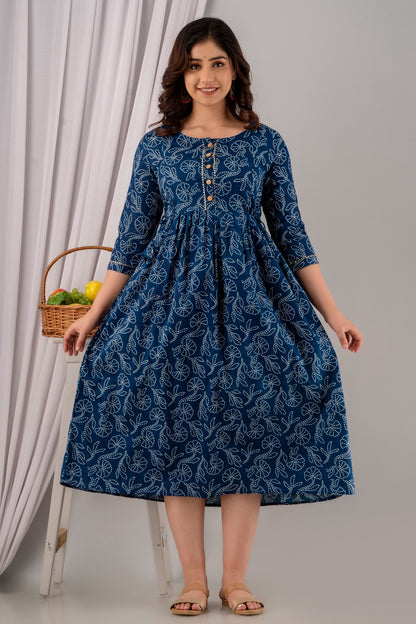 Chic Maternity Kurti with Invisible Vertical Zippers | Ziyatrends Nursing Gown I Navy Blue