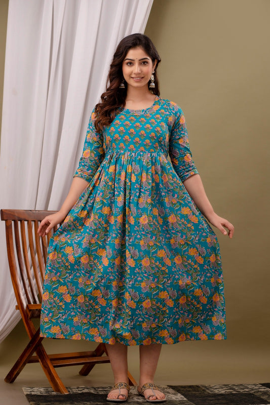 Ziyatrends Pure Cotton Pregnancy Wear | Comfortable Maternity Kurti with Zippers I Green print