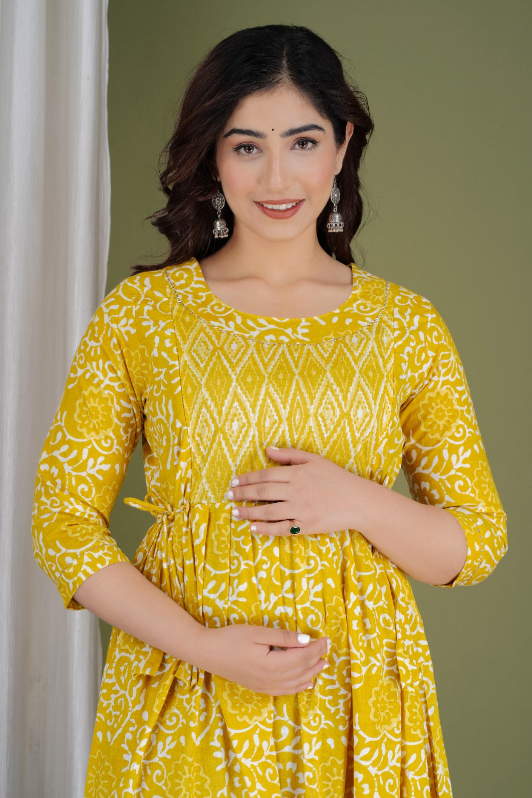 Modern Maternity Dress with Hidden Zippers for Breastfeeding | Ziyatrends Fashion I Golden Yellow