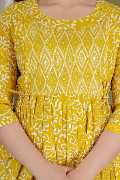 Modern Maternity Dress with Hidden Zippers for Breastfeeding | Ziyatrends Fashion I Golden Yellow