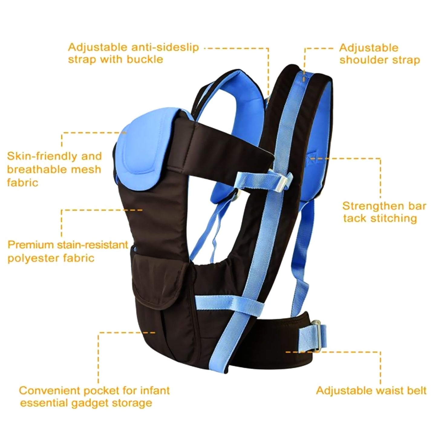 Swiftcare™  Amigos Baby carrier Adjustable Kangaroo Bag/Texture Baby Sling/Back/Front Carrier with Safety Belt and Buckle Straps for 4 to 24 months baby,Max weight 6-18 Kgs