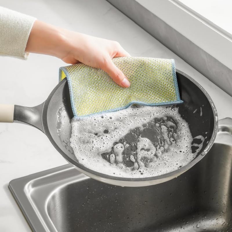 BRIZO™ Upgraded Multipurpose Dual Use Wire & Microfiber Dishwashing Rags for Wet and Dry, Easy Rinsing, Reusable Cleaning Cloth for Kitchen, Sinks, Pot & Pans, Multicolor Non Scratch Dish Wash Cloth