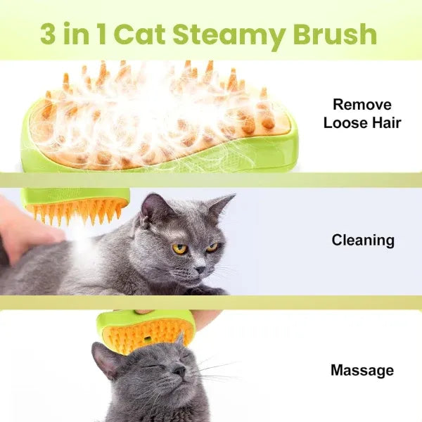 Gudpaws™ 3 in 1 Cat Brush with mist Water Spray | Soft Silicone | Effective Cleaner massage brush | Grooming Supplies for Kittens and dog, Cats"