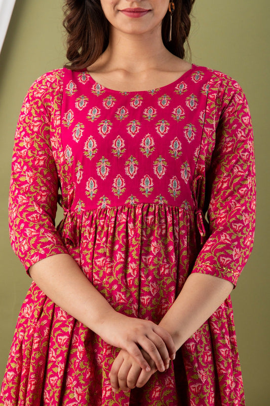 Pure Cotton Maternity Kurti with Stretchable Fabric Feeding zipper| Ziyatrends Pregnancy Fashion I Royal Yoke Pink