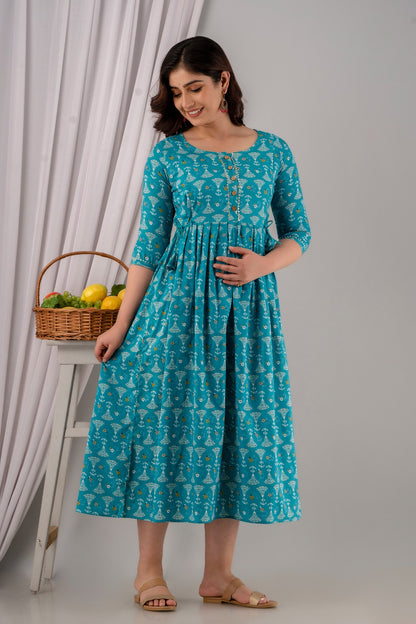 Pregnancy and Feeding Kurti in Soft Cotton | Ziyatrends Maternity Fashion I Sky Blue