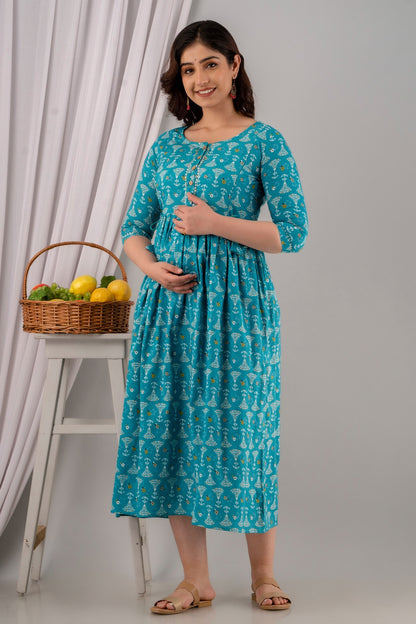 Pregnancy and Feeding Kurti in Soft Cotton | Ziyatrends Maternity Fashion I Sky Blue