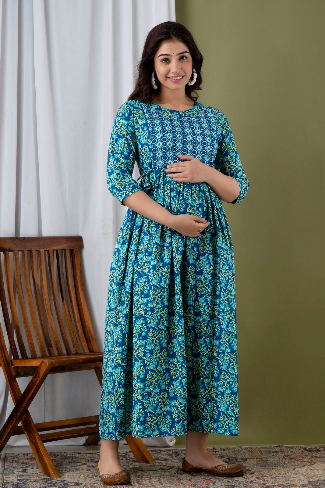 Ziyatrends Pure Cotton Zipper Feeding Kurti | Maternity Dress for Comfort and Style I Sky blue Yoke design