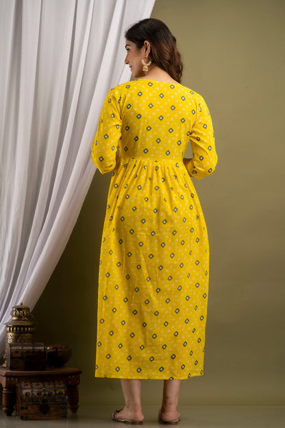 Ziyatrends Premium Maternity wear Modern pure cotton and Nursing Pregnancy dress feeding kurti I Yellow