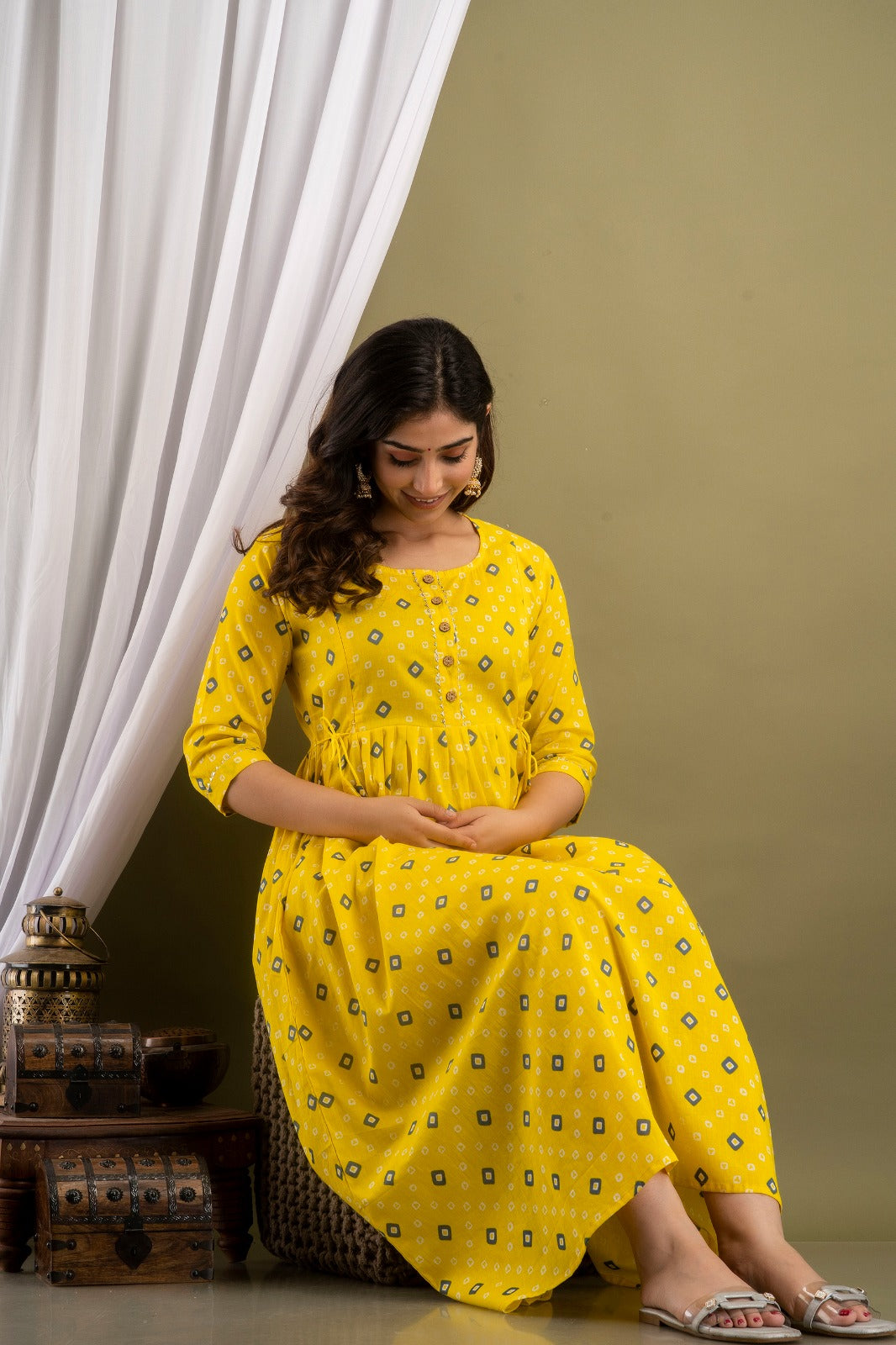 Ziyatrends Premium Maternity wear Modern pure cotton and Nursing Pregnancy dress feeding kurti I Yellow