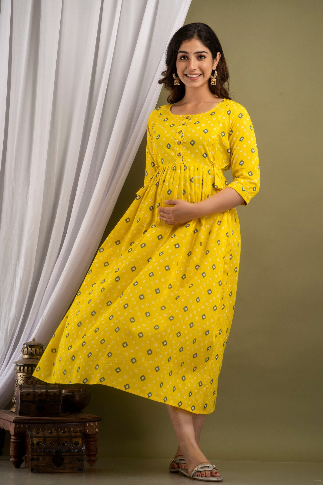 Ziyatrends Premium Maternity wear Modern pure cotton and Nursing Pregnancy dress feeding kurti I Yellow