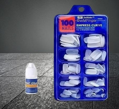 Artificial Curve Tips Fake Nails With 1 Glue Bottle (White)