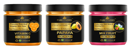 Park Daniel Vitamin C, Papaya and Mix Fruit Scrub For Balck Head & Dead Skin Removal Combo Pack of 3 Jars of 100 ml(300 ml)