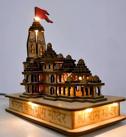 Ram Mandir Ayodhya Wood Temple Model With Light 6inch