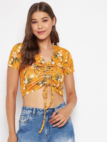 Uptownie Lite Stretchable Polyester Front Drawstring Ruched Crop Top